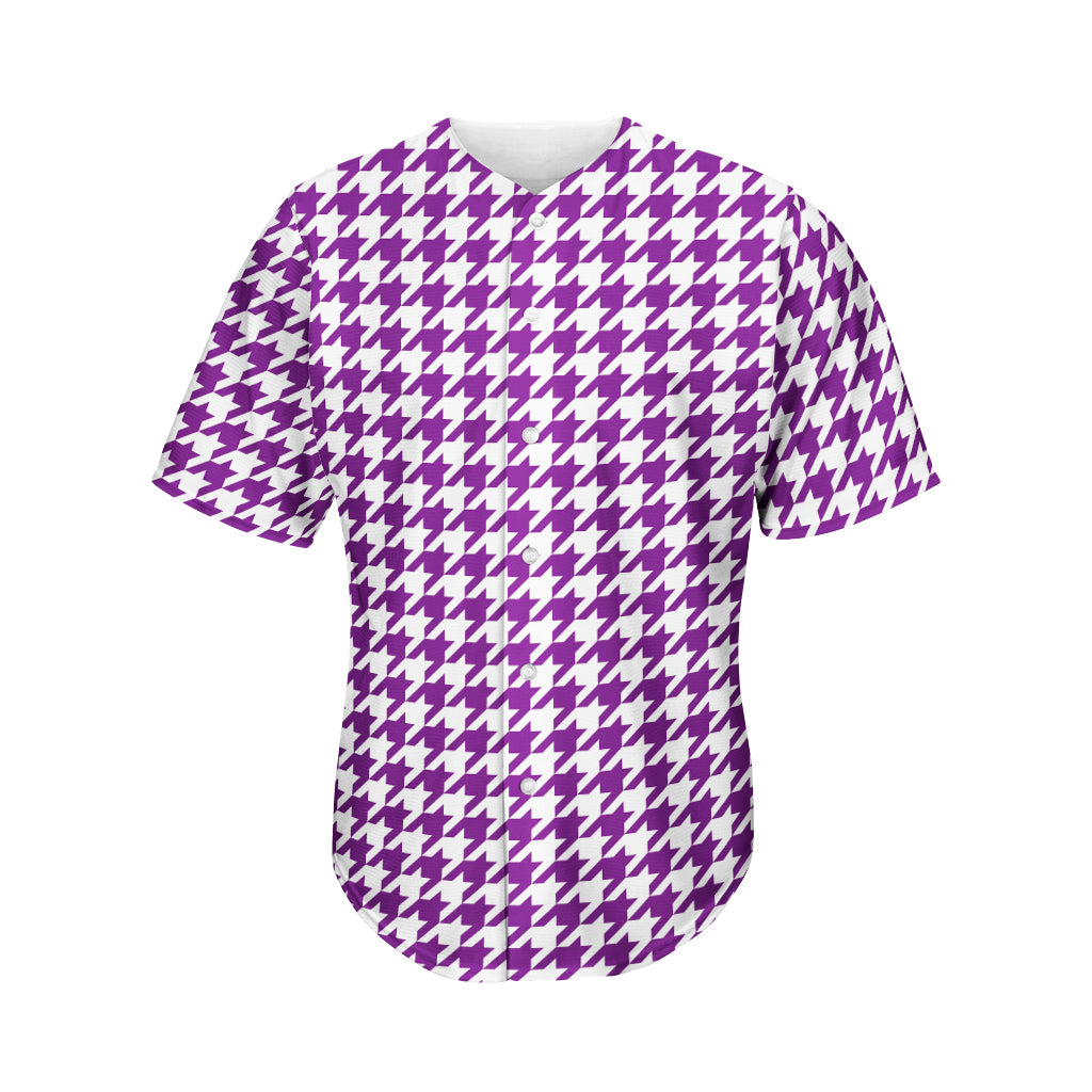 Purple And White Houndstooth Print Men's Baseball Jersey