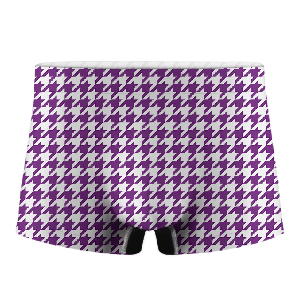 Purple And White Houndstooth Print Men's Boxer Briefs