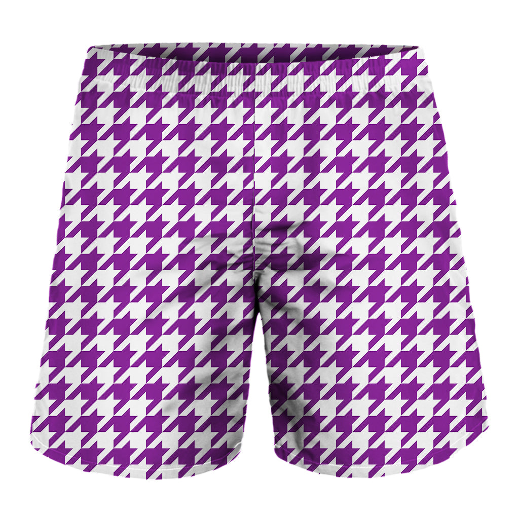 Purple And White Houndstooth Print Men's Shorts