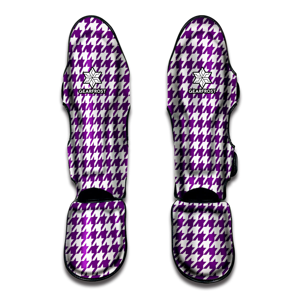 Purple And White Houndstooth Print Muay Thai Shin Guards