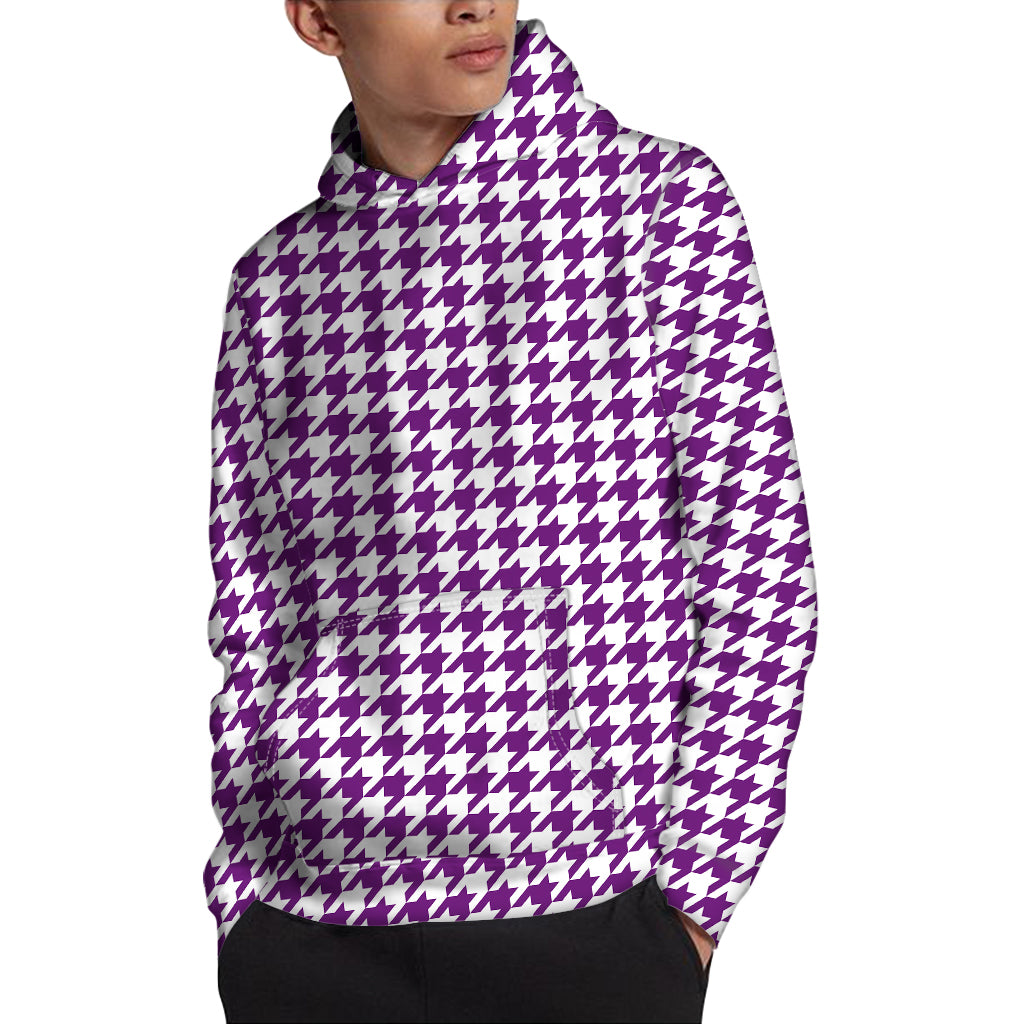 Purple And White Houndstooth Print Pullover Hoodie