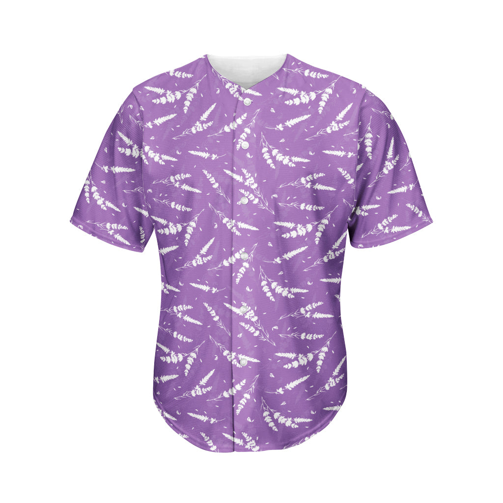 Purple And White Lavender Pattern Print Men's Baseball Jersey