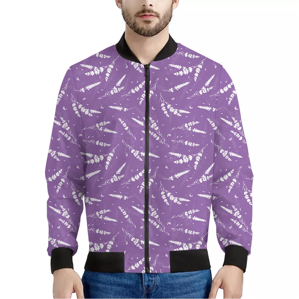 Purple And White Lavender Pattern Print Men's Bomber Jacket