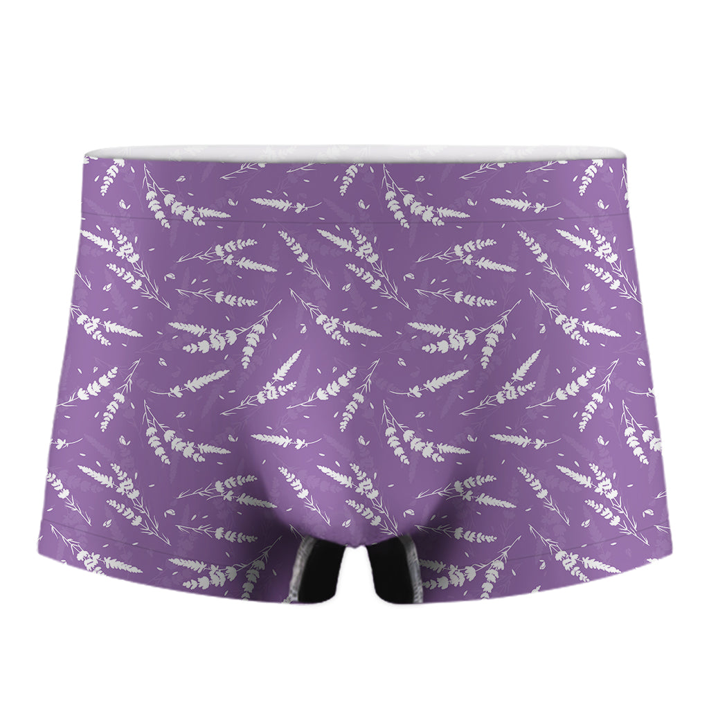 Purple And White Lavender Pattern Print Men's Boxer Briefs