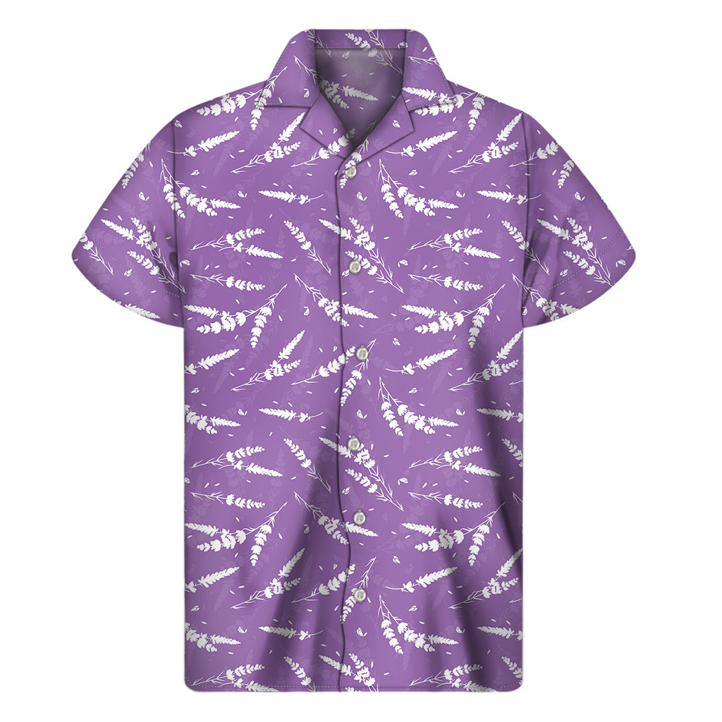 Purple And White Lavender Pattern Print Men's Short Sleeve Shirt