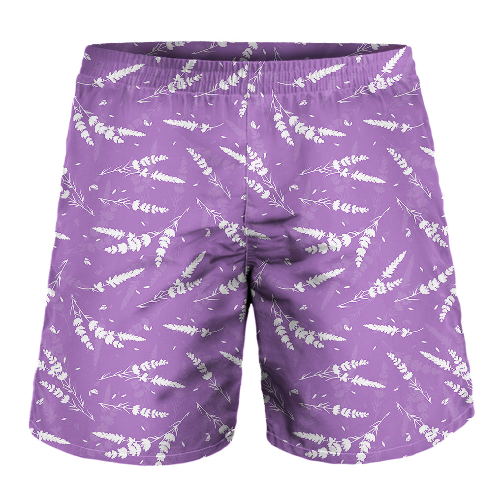 Purple And White Lavender Pattern Print Men's Shorts