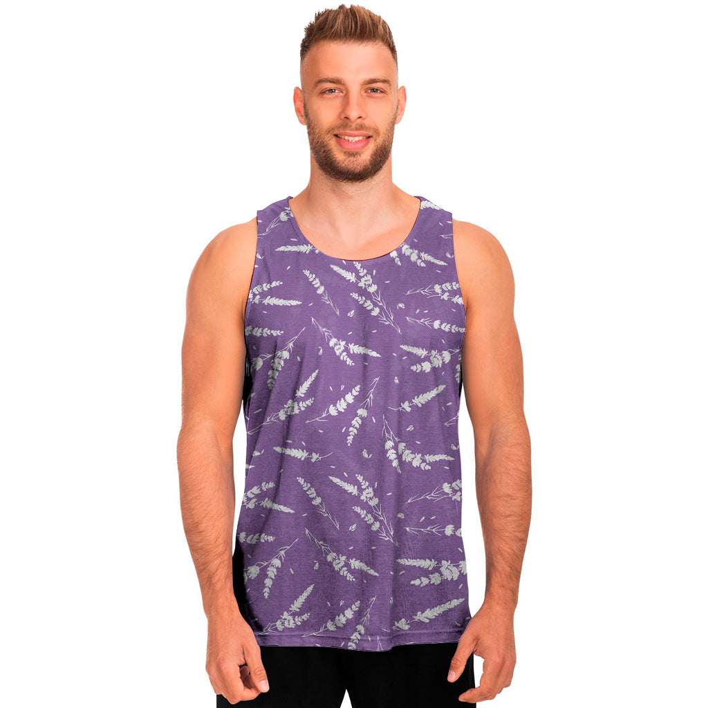 Purple And White Lavender Pattern Print Men's Tank Top