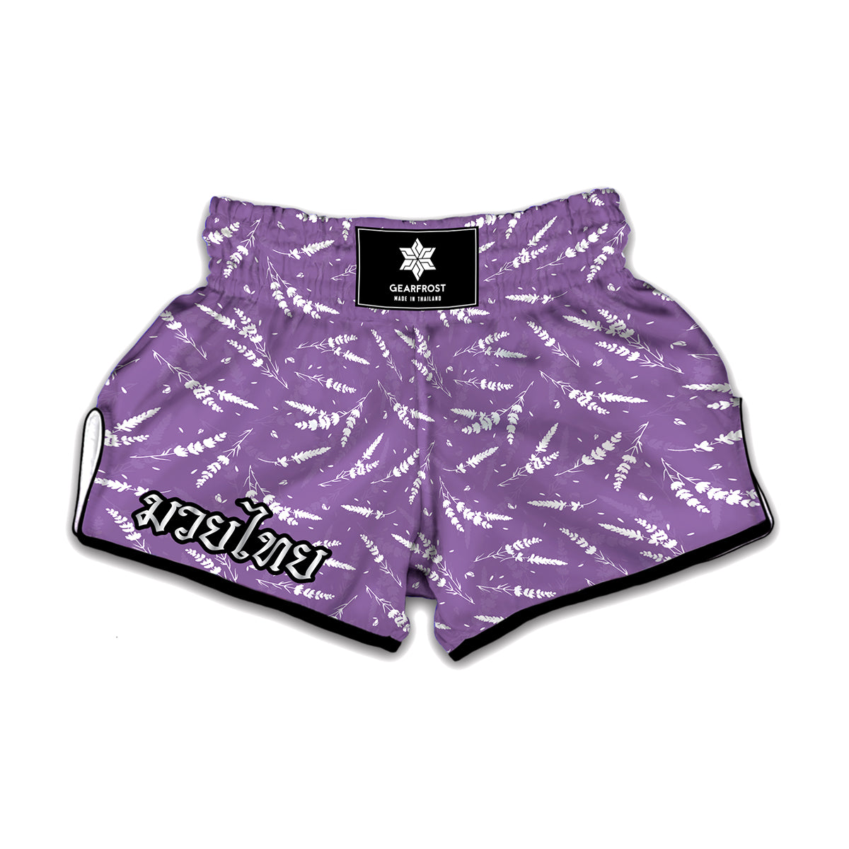 Purple And White Lavender Pattern Print Muay Thai Boxing Shorts