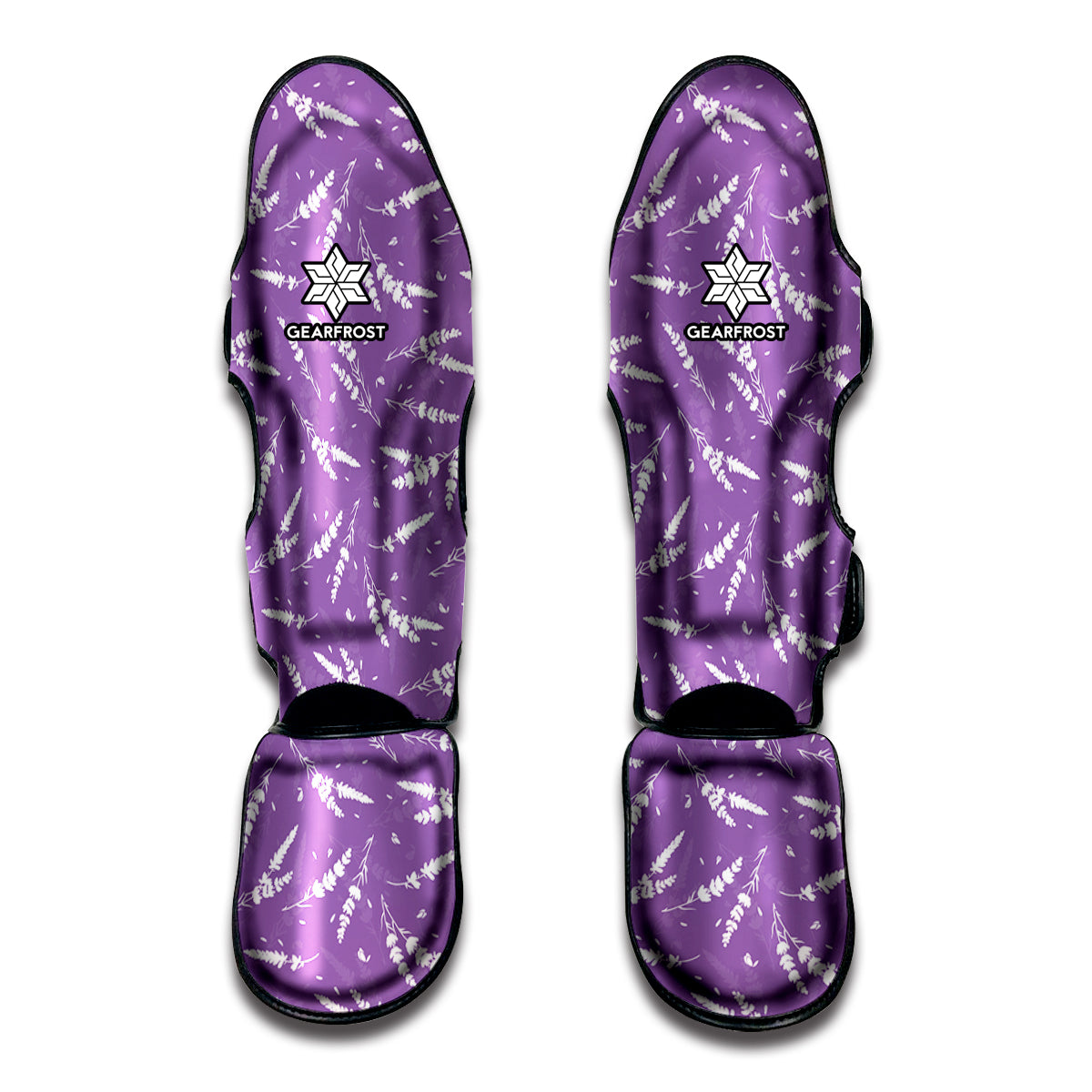 Purple And White Lavender Pattern Print Muay Thai Shin Guards