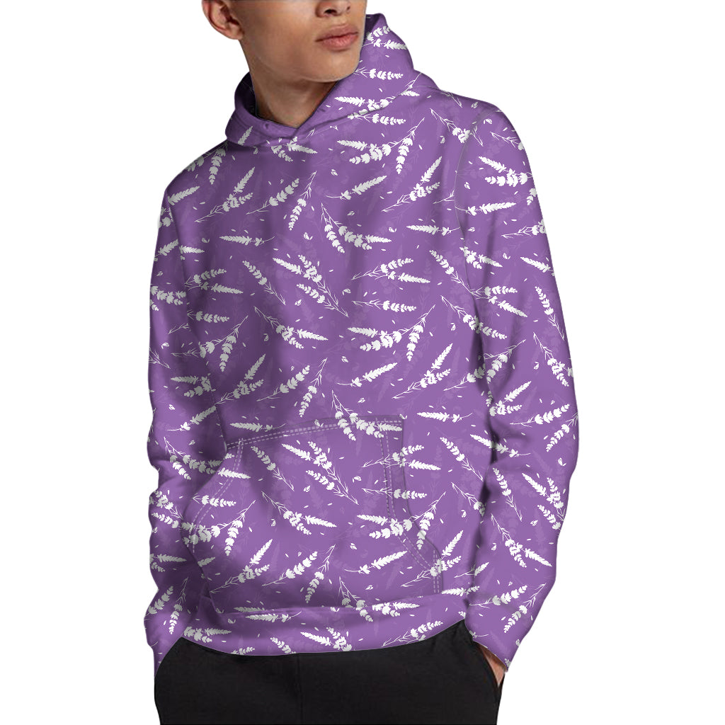 Purple And White Lavender Pattern Print Pullover Hoodie