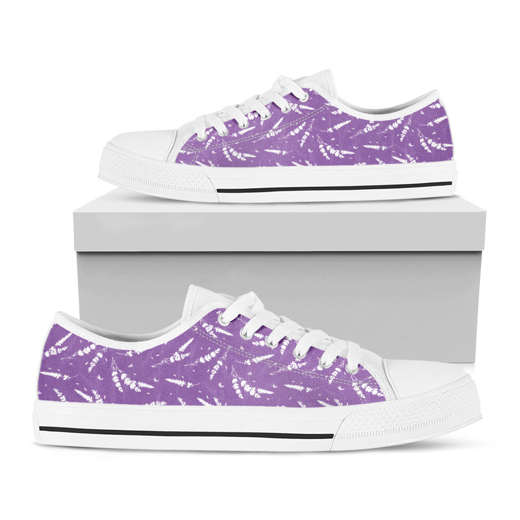 Purple And White Lavender Pattern Print White Low Top Shoes