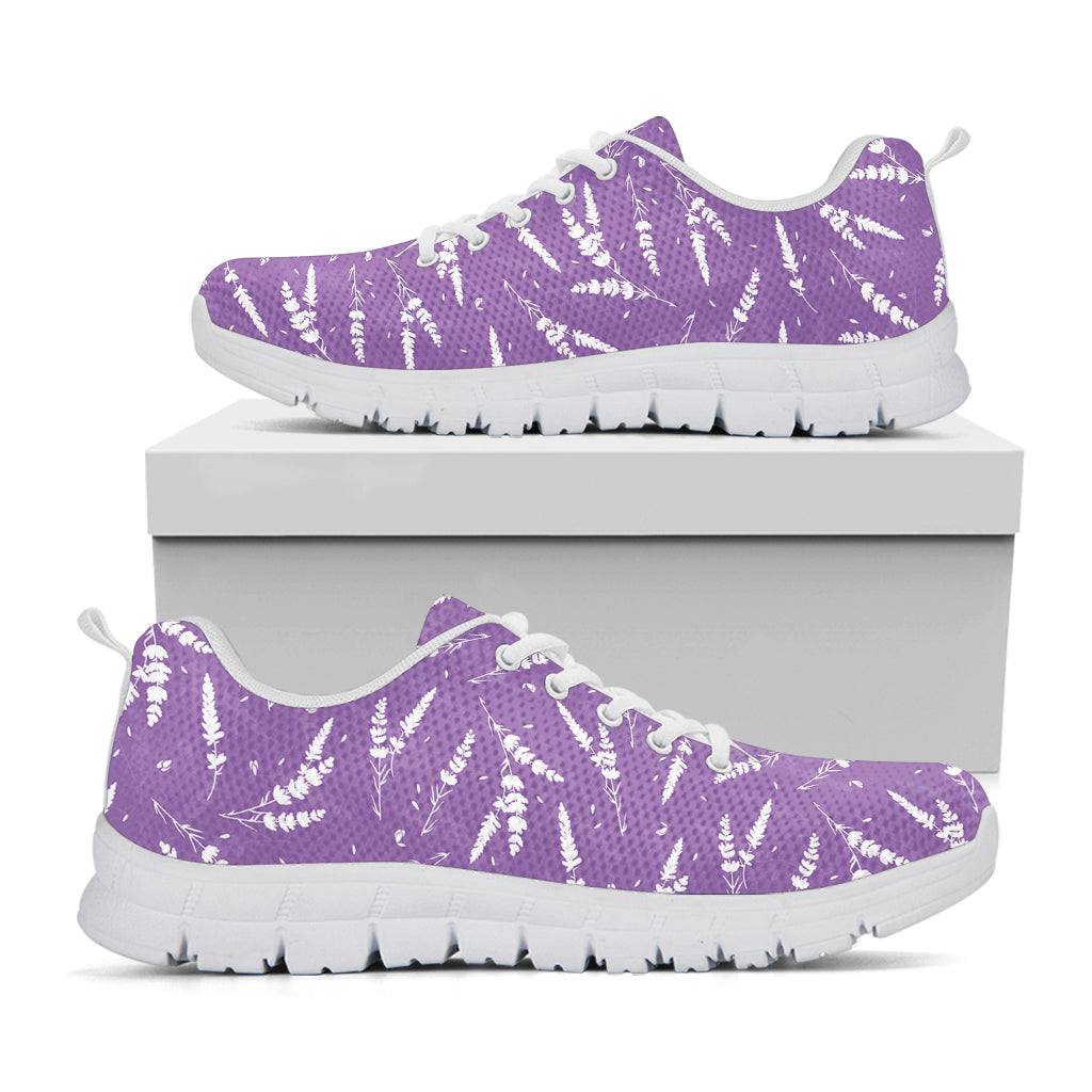 Purple And White Lavender Pattern Print White Sneakers