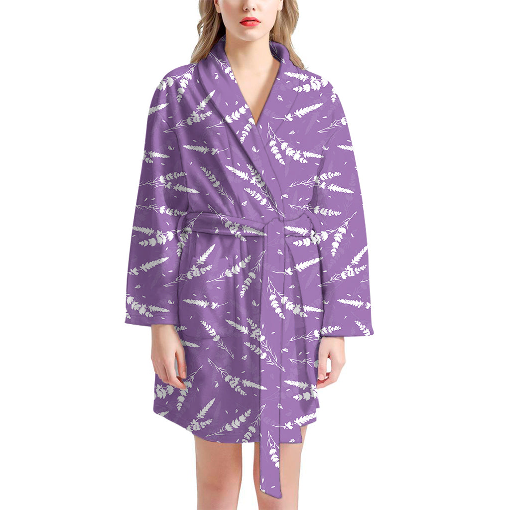 Purple And White Lavender Pattern Print Women's Bathrobe