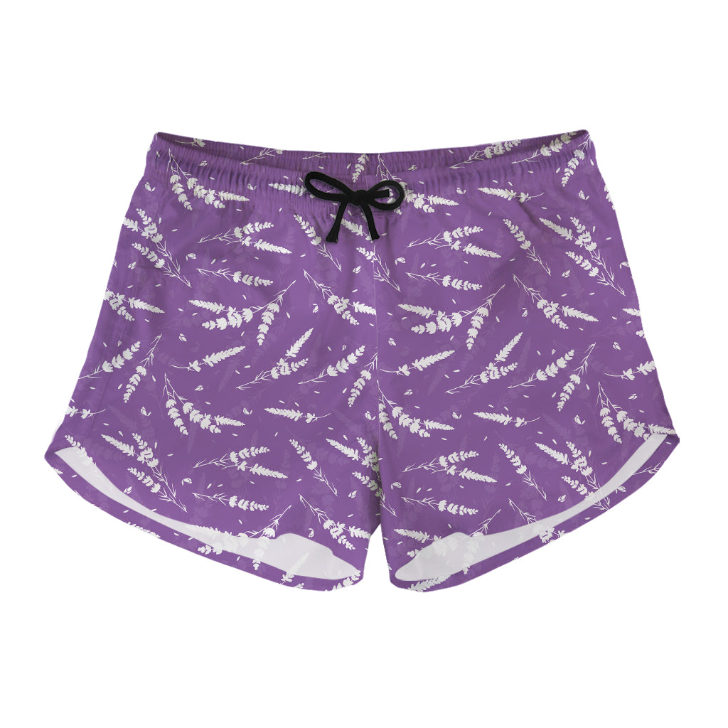 Purple And White Lavender Pattern Print Women's Shorts