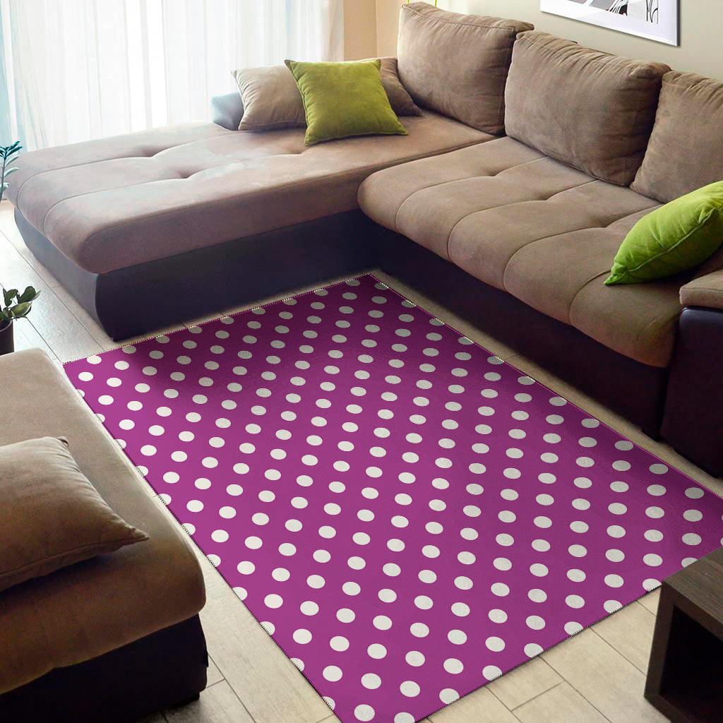 Purple And White Polka Dot Pattern Print Area Rug