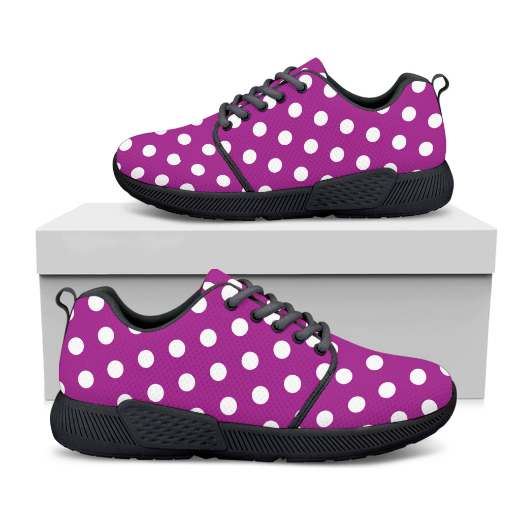 Purple And White Polka Dot Pattern Print Black Athletic Shoes