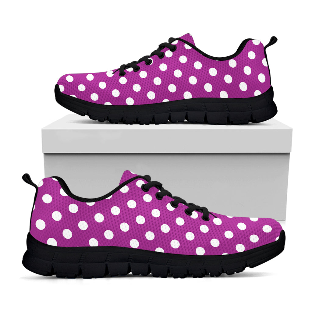 Purple And White Polka Dot Pattern Print Black Sneakers