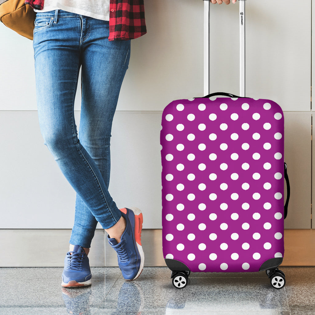 Purple And White Polka Dot Pattern Print Luggage Cover