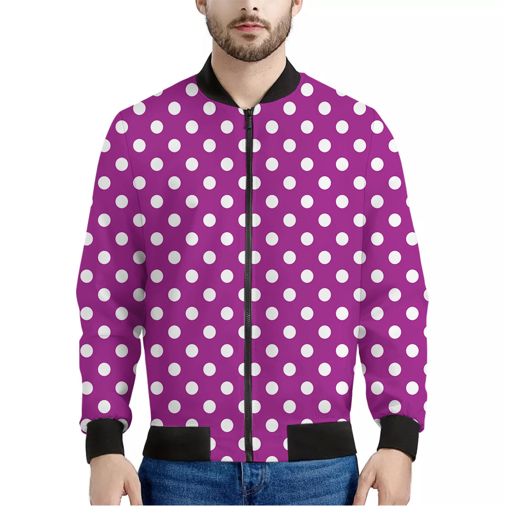 Purple And White Polka Dot Pattern Print Men's Bomber Jacket