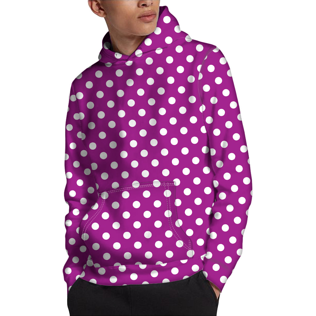 Purple And White Polka Dot Pattern Print Pullover Hoodie