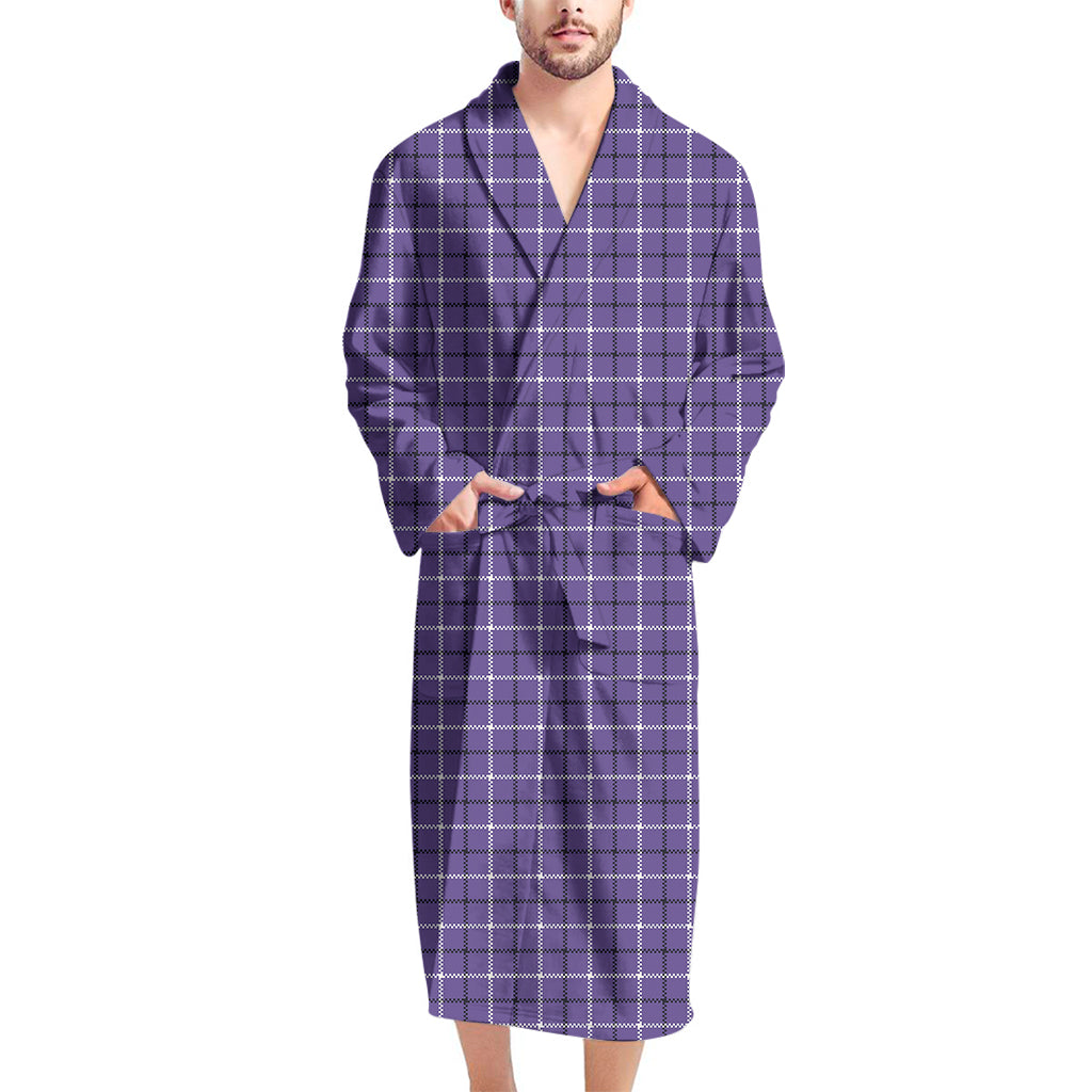 Purple And White Tattersall Print Men's Bathrobe