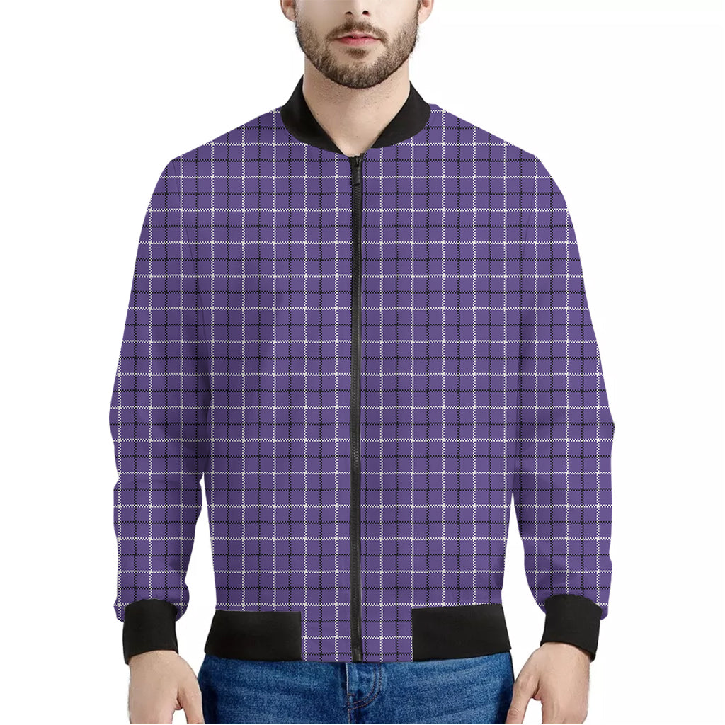 Purple And White Tattersall Print Men's Bomber Jacket