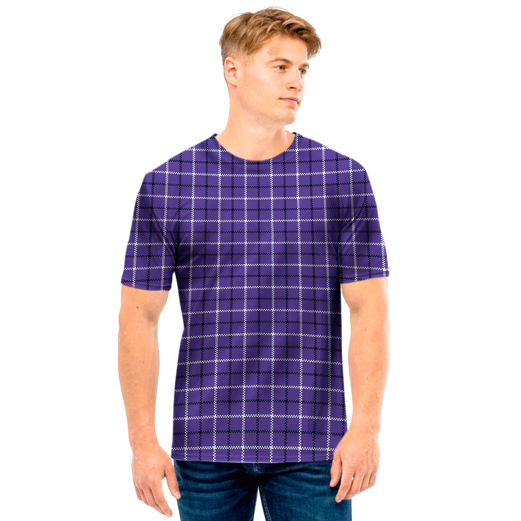 Purple And White Tattersall Print Men's T-Shirt