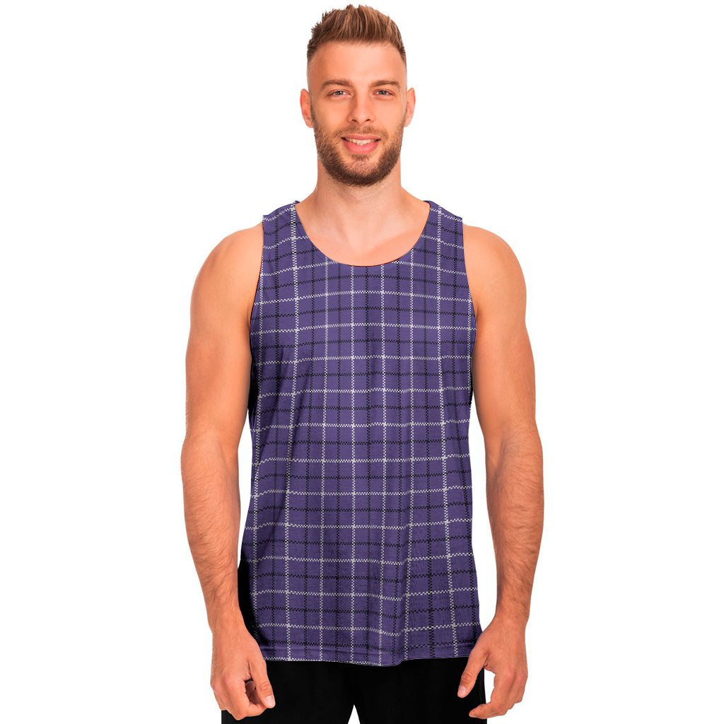 Purple And White Tattersall Print Men's Tank Top