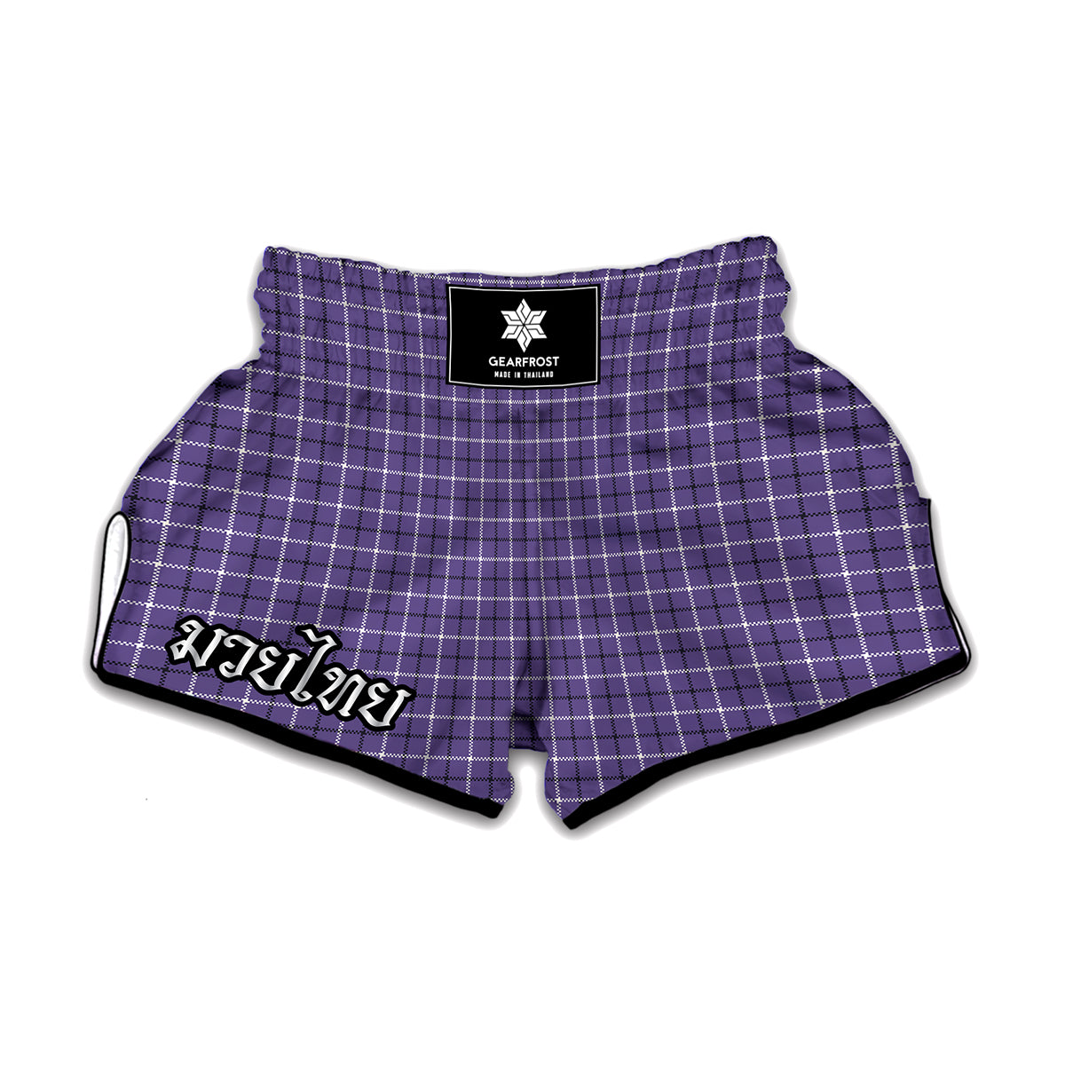 Purple And White Tattersall Print Muay Thai Boxing Shorts