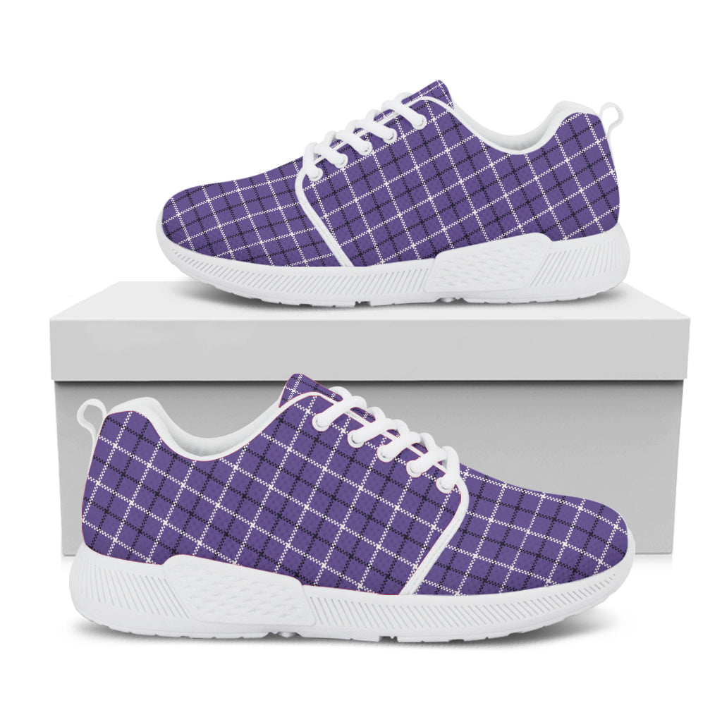 Purple And White Tattersall Print White Athletic Shoes