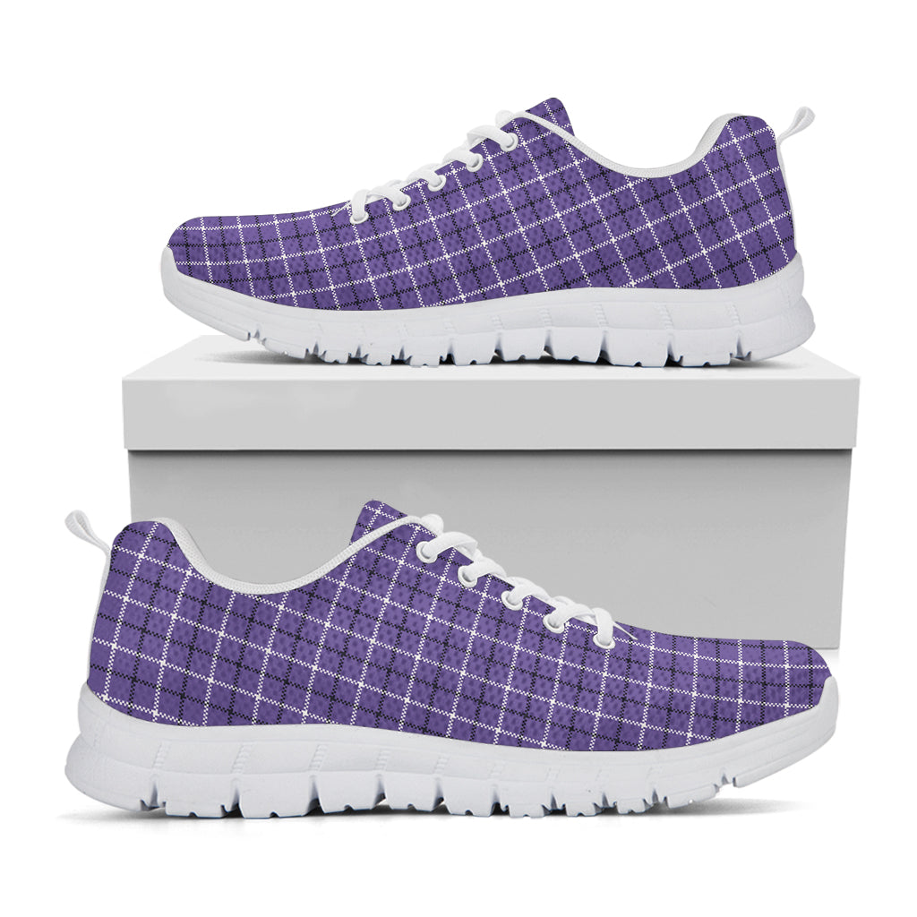 Purple And White Tattersall Print White Sneakers