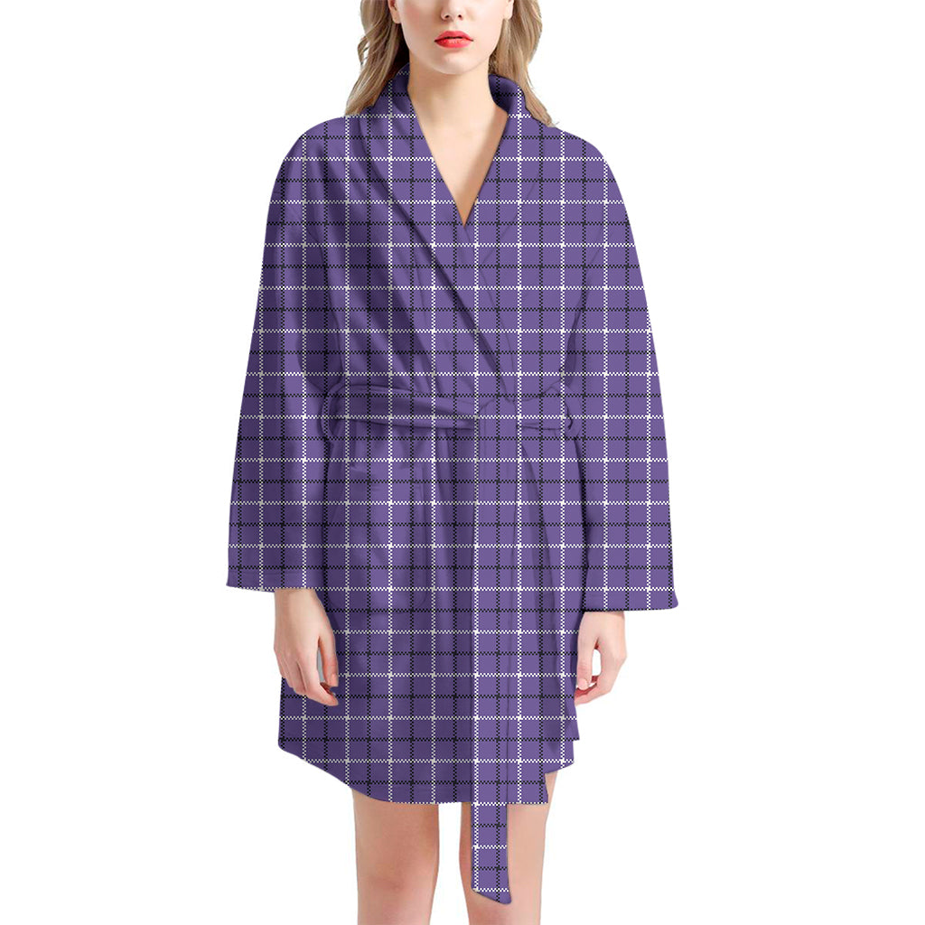 Purple And White Tattersall Print Women's Bathrobe