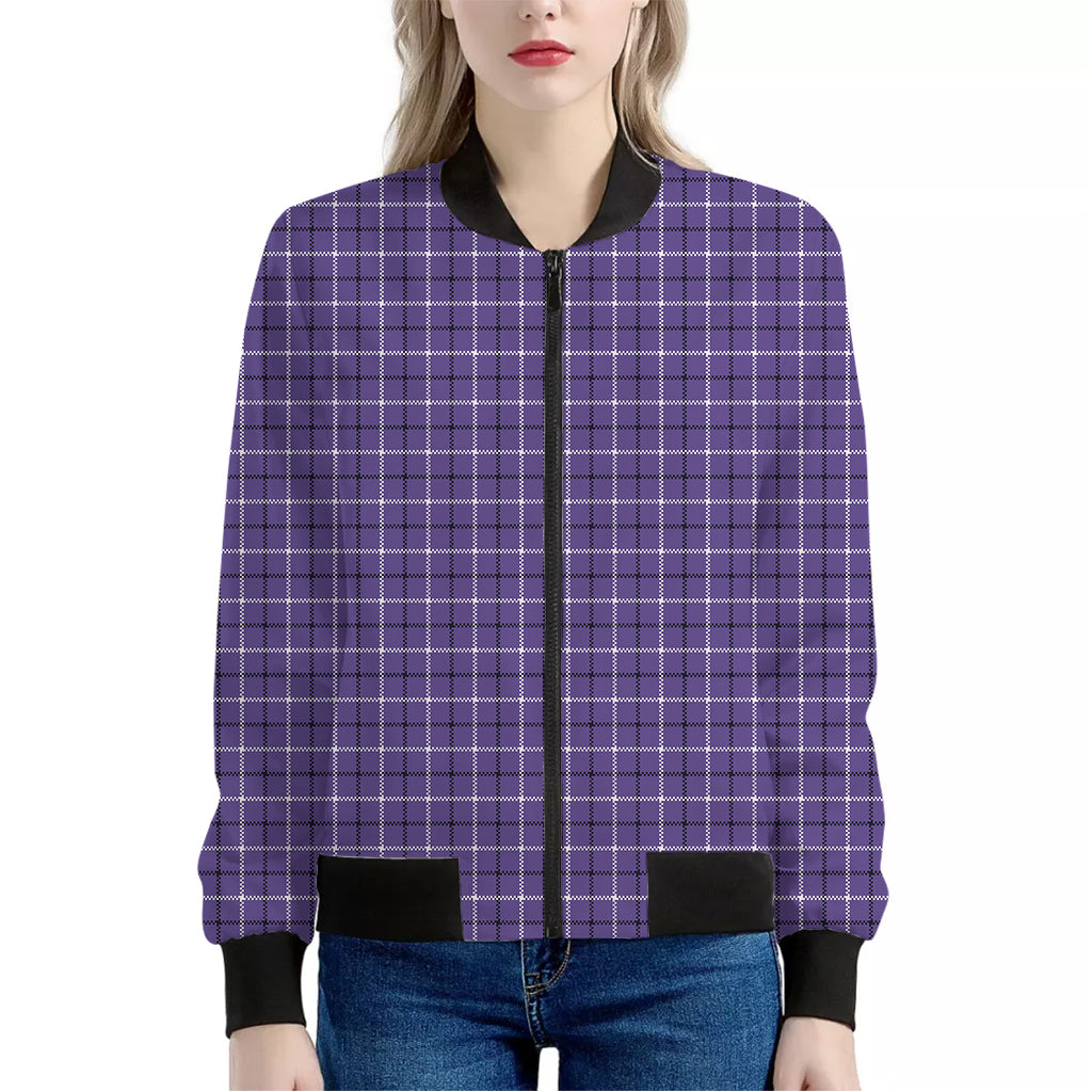 Purple And White Tattersall Print Women's Bomber Jacket