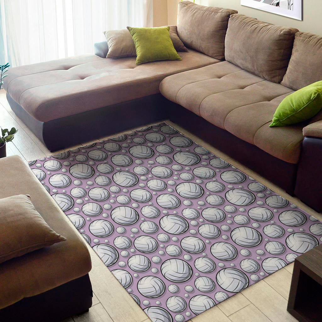 Purple And White Volleyball Print Area Rug