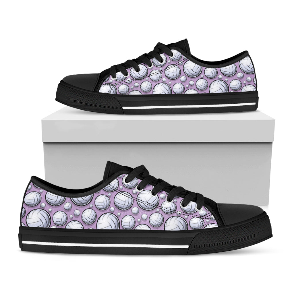 Purple And White Volleyball Print Black Low Top Shoes