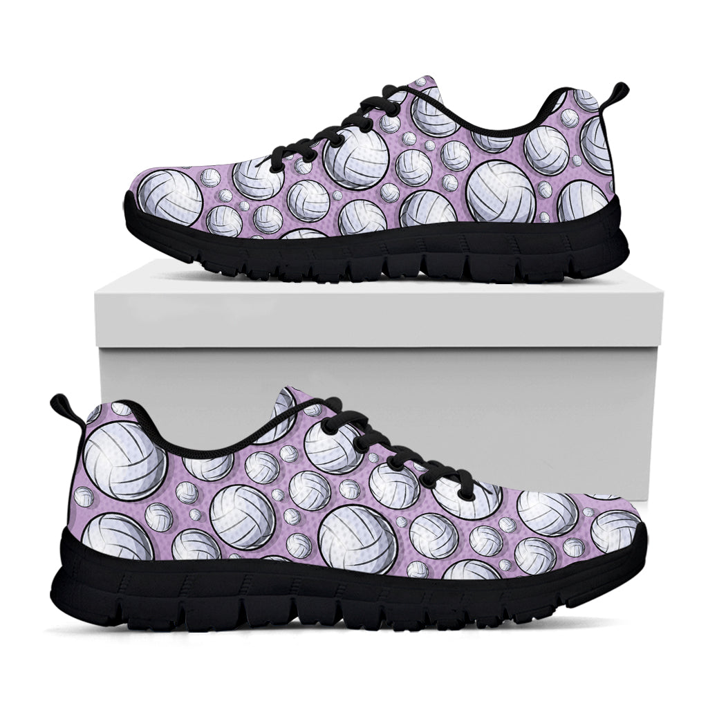 Purple And White Volleyball Print Black Sneakers