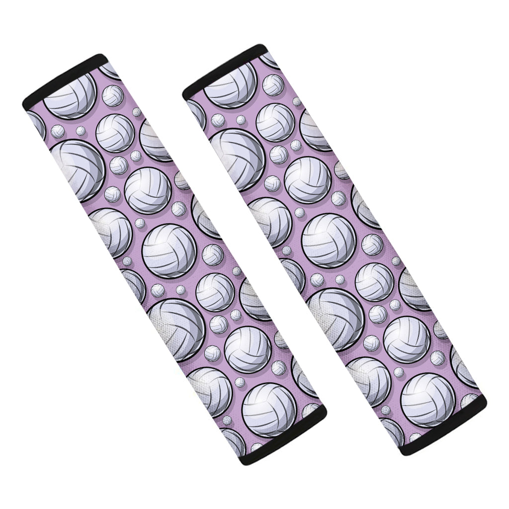 Purple And White Volleyball Print Car Seat Belt Covers