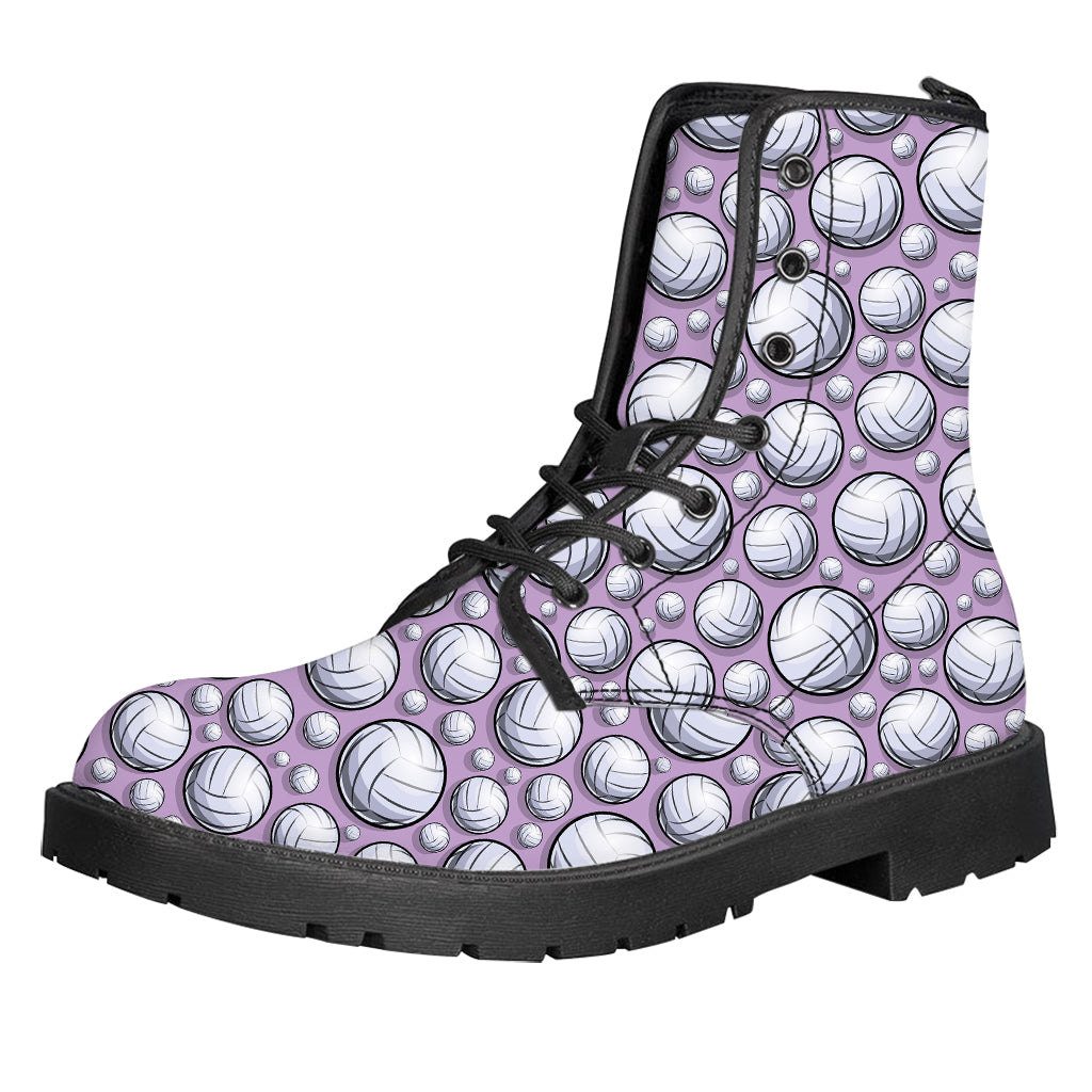 Purple And White Volleyball Print Leather Boots