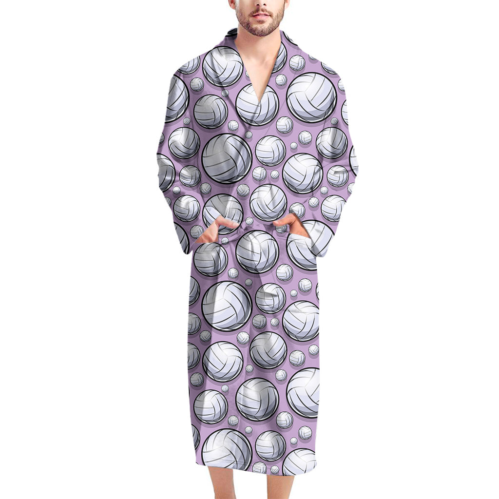 Purple And White Volleyball Print Men's Bathrobe