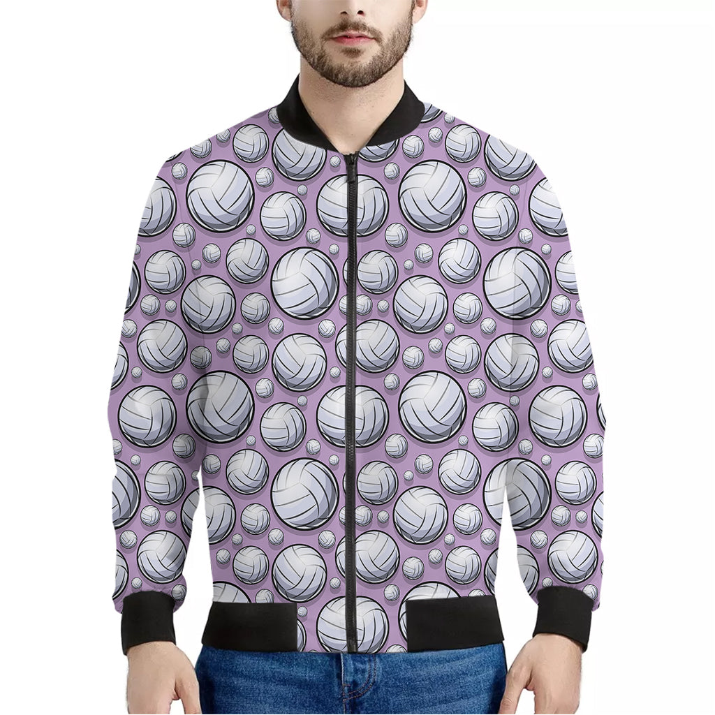 Purple And White Volleyball Print Men's Bomber Jacket