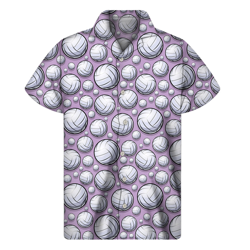 Purple And White Volleyball Print Men's Short Sleeve Shirt