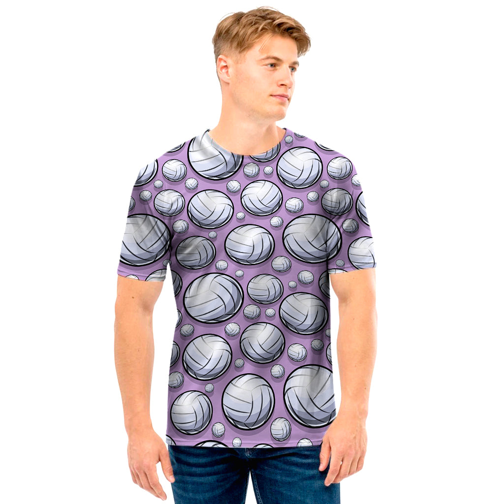 Purple And White Volleyball Print Men's T-Shirt