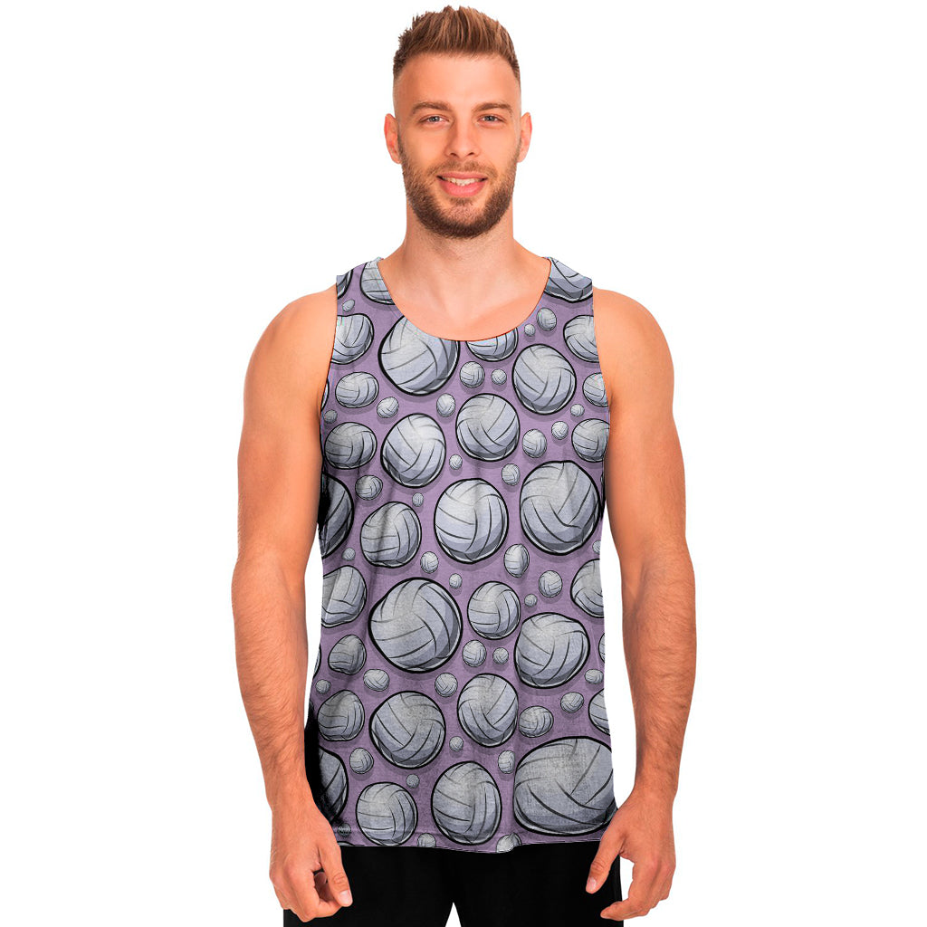 Purple And White Volleyball Print Men's Tank Top