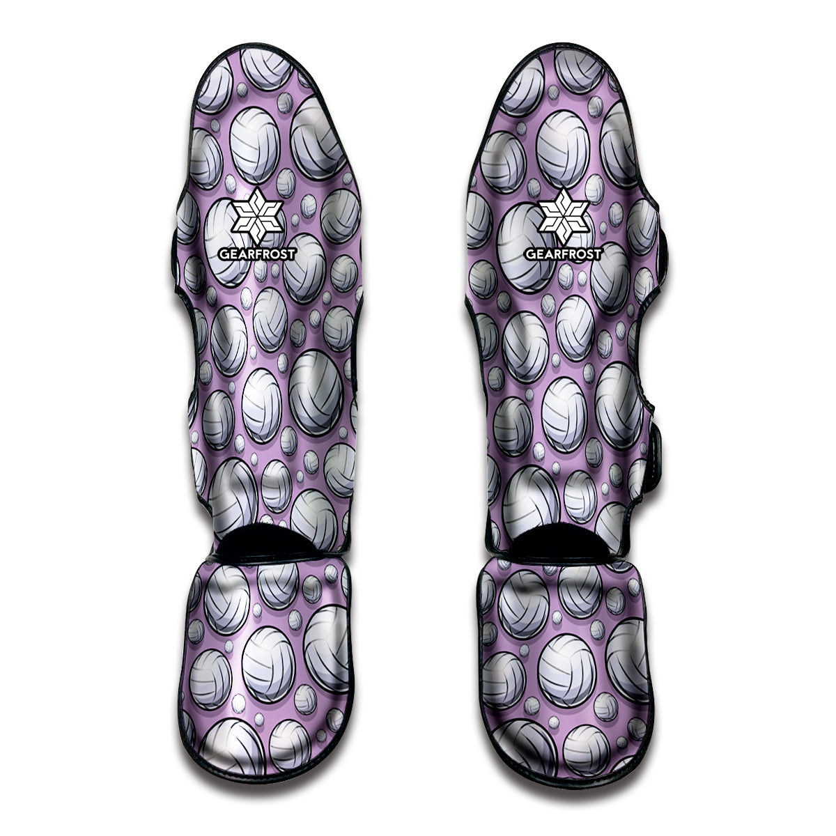 Purple And White Volleyball Print Muay Thai Shin Guards