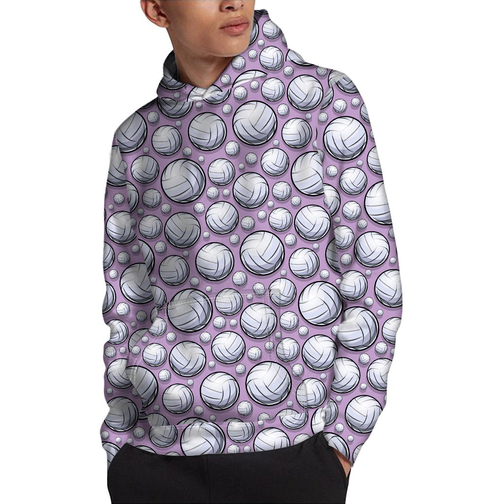 Purple And White Volleyball Print Pullover Hoodie