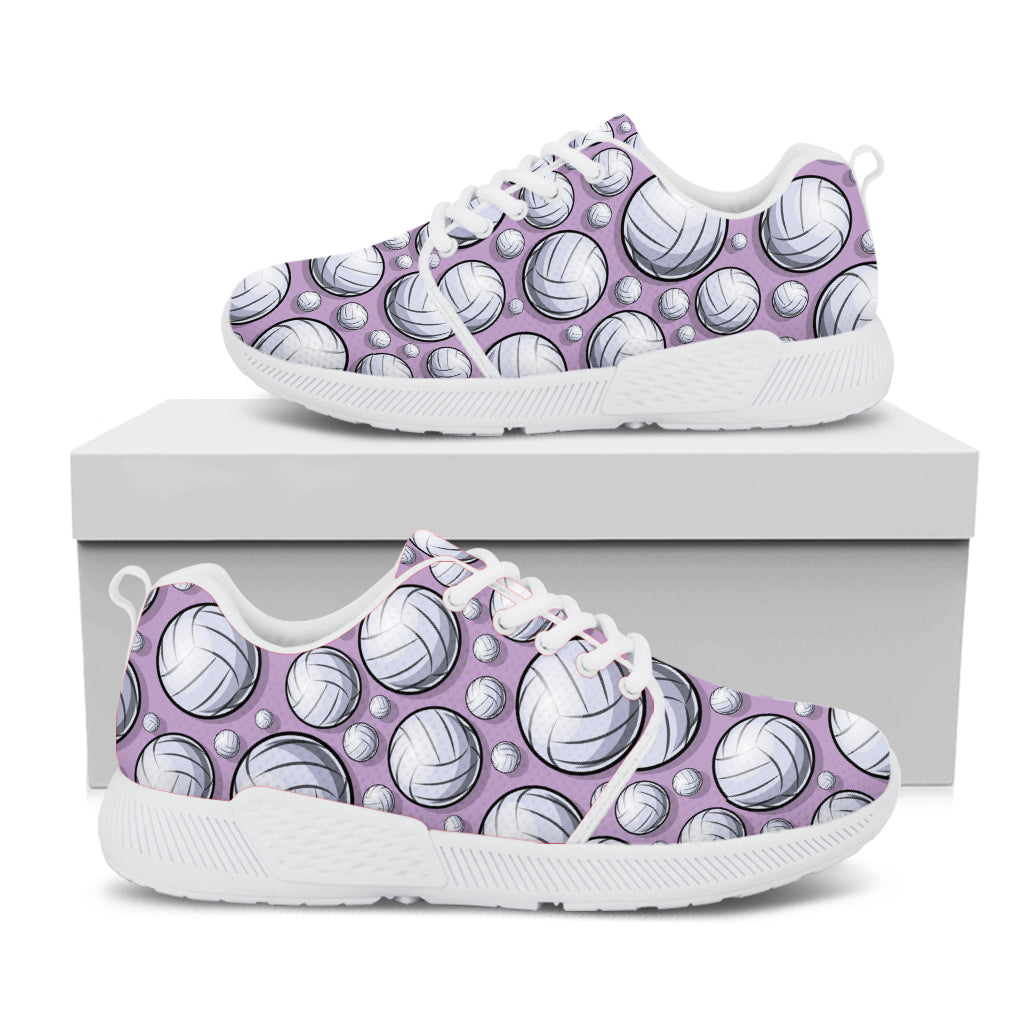 Purple And White Volleyball Print White Athletic Shoes