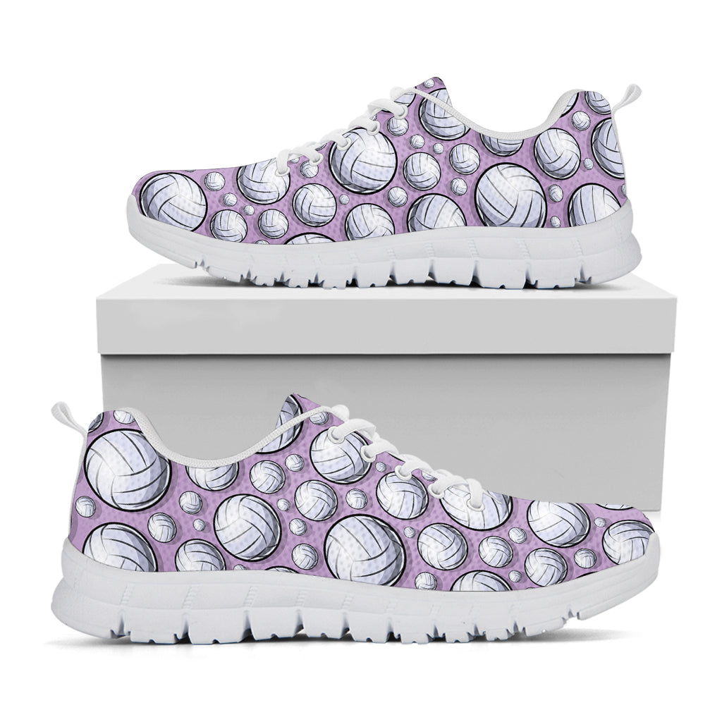 Purple And White Volleyball Print White Sneakers