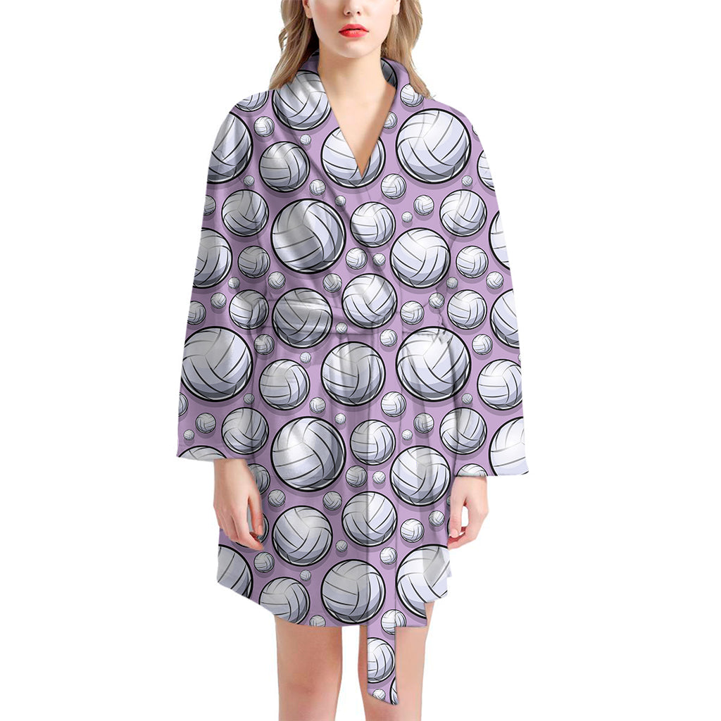 Purple And White Volleyball Print Women's Bathrobe