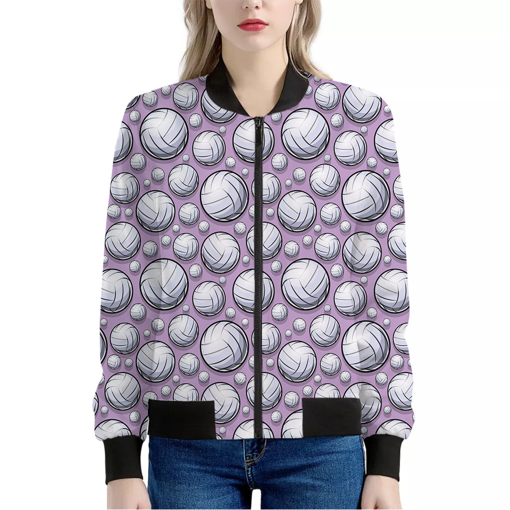 Purple And White Volleyball Print Women's Bomber Jacket