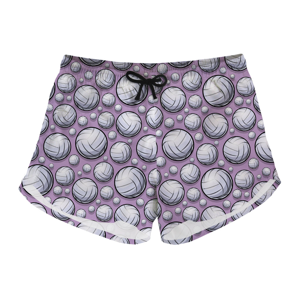 Purple And White Volleyball Print Women's Shorts